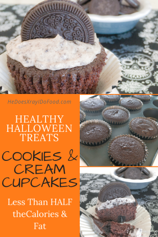 Cookies & Cream Cupcakes; less than HALF the calories (and fat) than the usual “Oreo” cupcakes- HeDoesXrayiDoFood.com